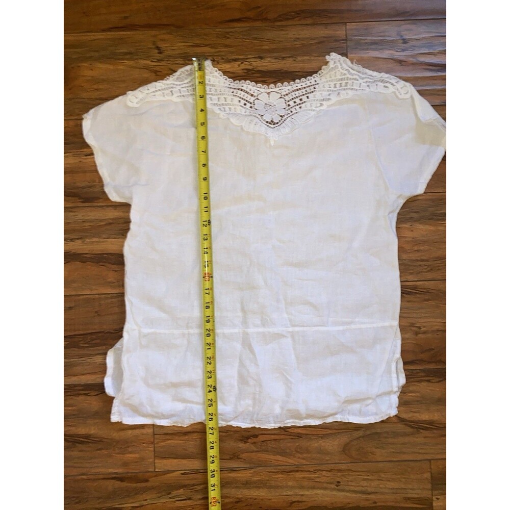 Vanessa Zani Women Tunic Blouse Top Large Short Sleeve Lace Italy Linen White S